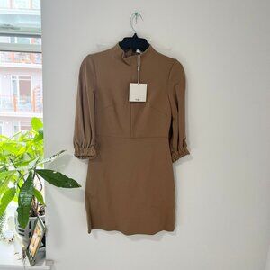 NEW Tibi Brown Long Sleeve Mockneck Dress Size 0